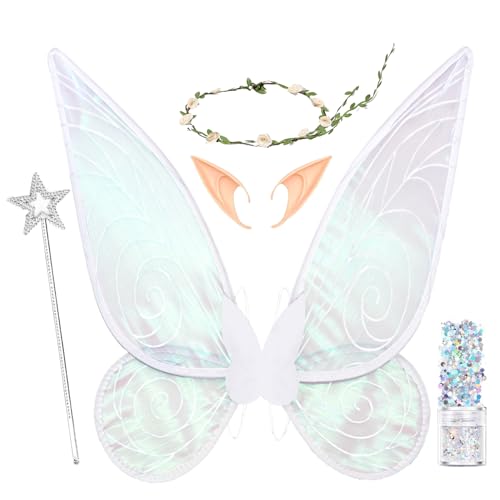 Feenflügel Erwachsene Elfenohren Blumenkranz Halloween Kostüm Accessoires ,Feenflügel Kinder Karneval Geburtstag Weihnachten Rollenspiel Theme Party