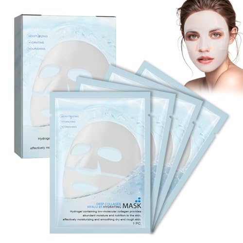 4 Stück Collagen Maske,Kollagen Mask,Hydrating Overnight Mask Gesicht,Tiefenwirksame Anti-Falten Lifting Maske,Minimiert die Poren,Reduziert Feine Linien und Falten für Alle Hauttypen
