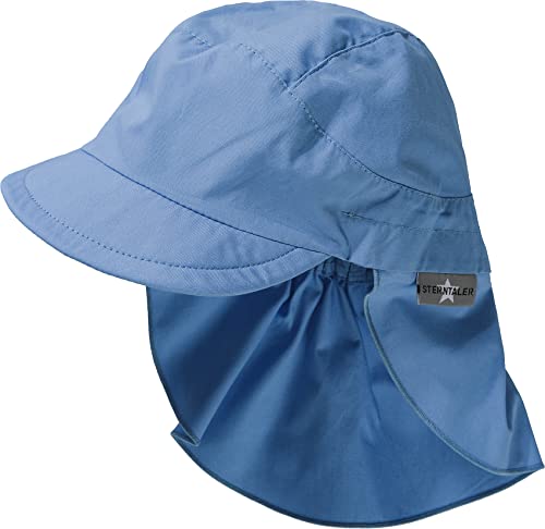 Sterntaler Schirmmütze Nacken Basic - Unisex Baby- und Kinder Mütze mit Nackenschutz - UV-Schutz 50+ Hut aus Popeline (Bio) - leichte Sommer Kopfbedeckung mit Gummiband - samtblau, Größe 53