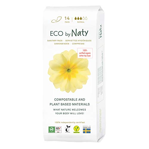 Eco by Naty Damenbinden Normal – Pflanzliche und saugfähige Bio-Hygienebinden ohne Flügel, Menstruationsprodukt aus Bio-Baumwolle, Besser für die weibliche Gesundheit (14 Stück)
