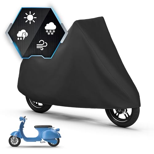 Motorrad Abdeckplane All Weather S, 100% wasserdichte Outdoor Motorrad Plane, Vespa Abdeckplane Ganz-Jahres-Schutz, Abdeckplane Motorrad, Motorrad Zubehör Plane schwarz 185x90x110 cm