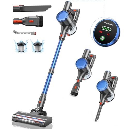 Akku Staubsauger 400W/30000Pa, Staubsauger Kabellos 45 Min, Ultra Leiser Akkustaubsauger, Ultraleichter Staubsauger mit Anti-Tangle-Bürste für Teppich/Hartböden/Tierhaare[2025 Energieklasse A+++]