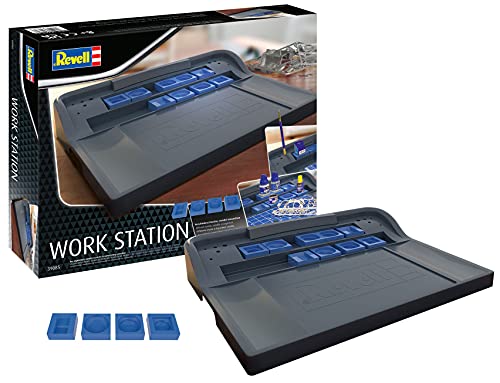 Revell Work Station, 39085, Modellbau-Arbeitsplatz, Halterung für Pinsel, 4 Einsätze für Werkzeuge & Zubehör, Aussparung für Schneidematte (39056), Ordnung und Effizienz beim Modellbau