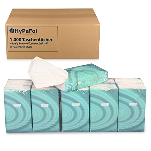 1.000 Taschentücher - 10 x 10 Packungen à 10 Papiertaschentücher I Großpackung mit insgesamt 1000 Tüchern I 4-lagig, hochweiß, parfümfrei- perfekte Wahl für Allergiker