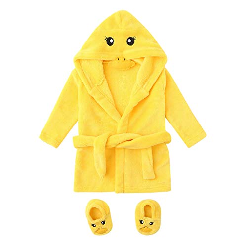 sunnymi 0-12 Monate Baby Jungen Mädchen Flanell Bademäntel Hoodie Nachtwäsche + Schuhe Outfits (A Gelb, 0-6 Monate)