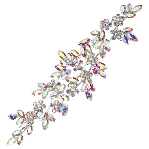 FINGERINSPIRE Strass Applikation Kristall Applikation 220x65x6mm Kristall ab Farbe Näh Applikation Hochzeits Bastel Strass Applikation Blumen Blätter Strass Applikation Für Hochzeitskleid Dekor
