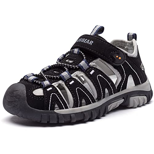 HOBIBEAR Kinder Jungen Outdoor Sandalen Trekkingsandalen Sport Sandalen Mädchen Geschlossen Wandernsandalen Sommer Atmungsaktiv Rutschfest Hiking Sandal Sportsandalen für Kinder Schwarz，33 EU