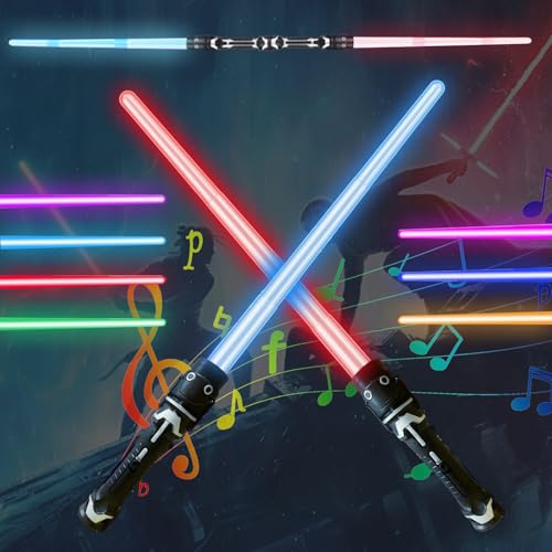 SFSSHUI 2 Stück Laserschwert Kinder Lichtschwerter mit Licht und Sound Lichtschwert Duell Lichtschwerter Doppelklingen Laserschwert 2 in 1 Lichtschwer Für Cosplay Spielzeug Für Kinder