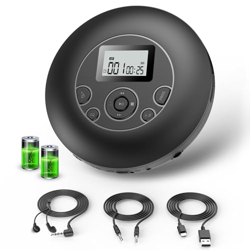 DESOBRY Tragbarer CD-Player, Wiederaufladbarer Discman CD Player mit Kopfhörer, Hold Lock und Anti-Shock-Funktion, CD Player Autor mit AUX, LCD-Bildschirm CD-Spieler