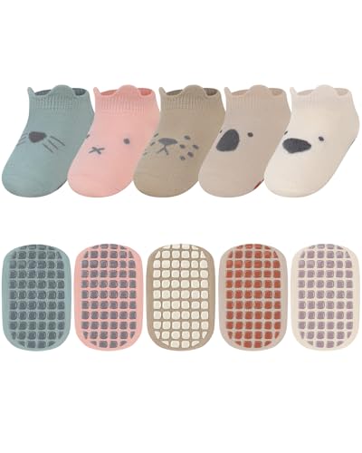 Kyopp 5 Paar Socken Baby Kleinkinder ABS rutschfeste Sock Tiermotive Kindersocken Animals Baumwolle Crew Socks