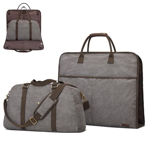 S-ZONE Kleidersack Unisex 2-in-1 Umwandelbarer Canvas Kleidertasche Anzugtasche Carry On Garment Bag mit Kulturbeutel