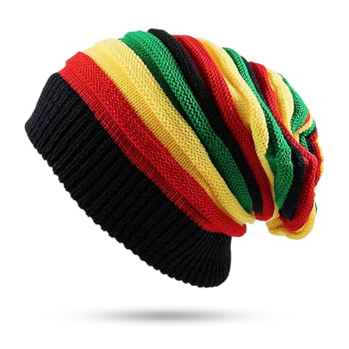 TUONYIS Rasta Mütze, Stricken Rasta Hut Reggae Jamaikanische Kappe Bunte Beanie Hut, Rasta Beanie, Hippie Mütze Rasta, Jamaican Cap, Slouchy Baggy Cap für Cosplay Party Dekoration, Winter und Herbst