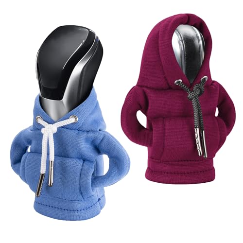 CORATED Schaltknauf Hoodie, Auto Schaltknauf Abdeckung, Kleiner Hoodie für Gangschaltung, Lustige Hoodies Auto Schalthebel Innenraum Dekoration, Rot & Blau
