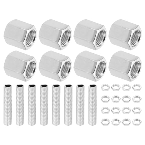PATIKIL M10 Feingewinde Lampenrohr Reparaturteile Set, 8 Stück M10×15 Metall Sechskantmutter mit Gewinde und Sechskantmutter für Lampenreparatur