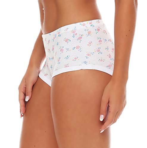4 Stück Damen Slip weiß mit Druck, 100% Baumwolle Grösse 44/46 weiss oma-slip damen-unterhosen Tunnelzug basic slip briefs oma-schlüpfer einziehgummi slips mit blumen damen slips ohne naht baumwolle
