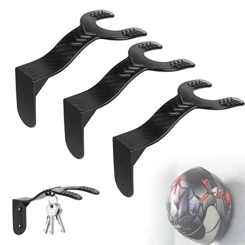 Funtery 3 Stück Helm Halterung Wand, Helmhalter mit Haken Halterung für Motorradhelm helmhalter Wand Wandmontage Helmhalterung für Aufhängen von Schlüssel und Motorradhelm