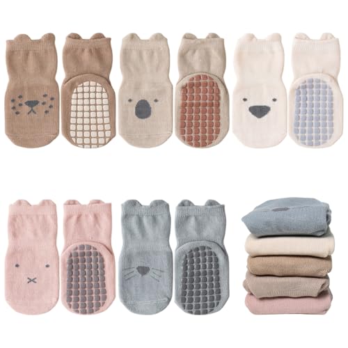 outfit spring Anti Rutsch Socken Baby, Rutschfeste ABS Socken Kinder, Neugeborene Baumwolle Stoppersocken Antirutschsocken Krabbelsocken zur Geburt Mädchen Jungen Geschenk 1-3 Jahre Normal 5Paar G