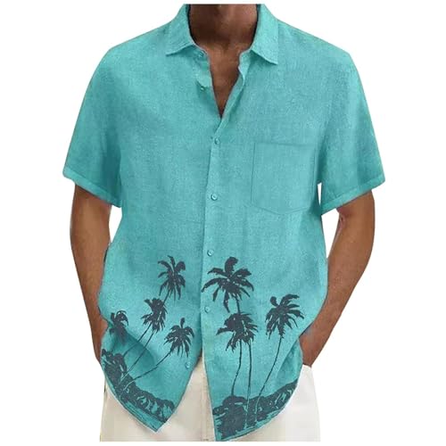 Generisch Leinenhemd Herren Kurzarm Hemd Button Down Regular Fit Freizeithemden Sommer Strand Leinen Shirt Kurzarmhemd Herren Schwarz BüGelfrei Vielseitig und stilvoll