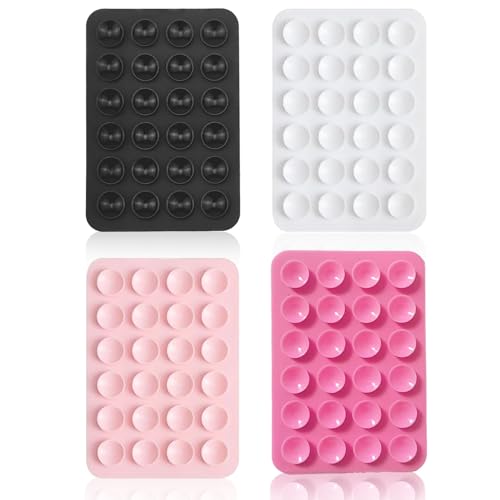 4 Stück Handy Saugnapf，Silikon Saugnapf Handy，Handy Kleber Rückseite，für Mobile Stromversorgung Handys Selfies und Videos (Schwarz Weiß Rosa)