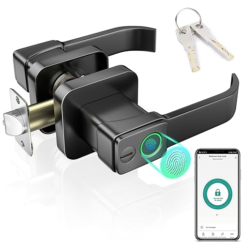 FITNATE Fingerabdruck-Türknauf, Smart Biometric Door Lock Fingerabdruck-Türknauf mit App-Steuerung, Benutzer-Management-Management, Touch to Open Knopf für Schlafzimmer, Haus, Hotel, Büro, Schwarz