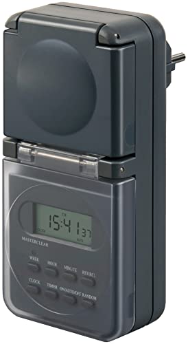 Brennenstuhl Digitale Wochenzeitschaltuhr IP44, Digitale Timer-Steckdose (Wochen-Zeitschaltuhr für den Außenbereich, mit erhöhtem Berührungsschutz) anthrazit