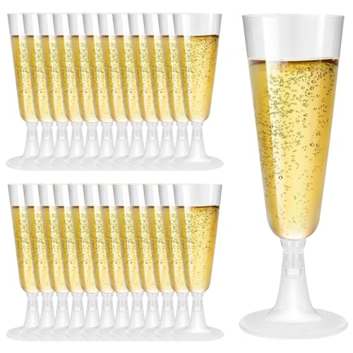 YWKJDDM 25 Stück SektgläSer Plastik, 150ML Durchsichtige SektgläSer Kunststoff Sektglas ChampagnergläSer, Sektkelche WeingläSer für Sektempfang Party Hochzeit Geburtstag Picknick