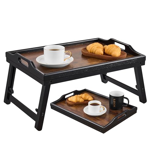 Klappbares Bambus Tablett höhenverstellbar für Bett und Sofa (22,5-32 cm) Notebooktisch & Frühstückstisch Laptopständer Frühstückstablett Vinatge Braun Betttisch Zeichentisch Laptopständer klappbar