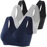 COLOMI Mutterschaft Still-BHS Nahtloser Still-BH zum Schlafen ohne Bügel für Damen (Black+Grey+Navy Blue/3Pack, M)