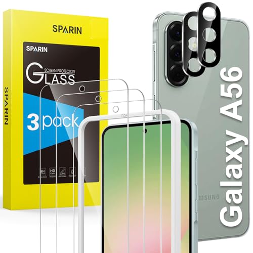 SPARIN für Samsung Galaxy A56 5G Panzer Schutz Glas, 3 Stück Schutzfolie und 2 Stück Kameraschutz mit Montage Rahmen, 9H Härte, Anti-Bläschen,HD-Klar