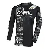 O'NEAL | Motocross-Shirt langarm | MX MTB Mountainbike | Passform für Maximale Bewegungsfreiheit, Eingenähter Ellbogenschutz | Element Youth Jersey Attack V.23 | Kinder | Schwarz Weiß | Größe M