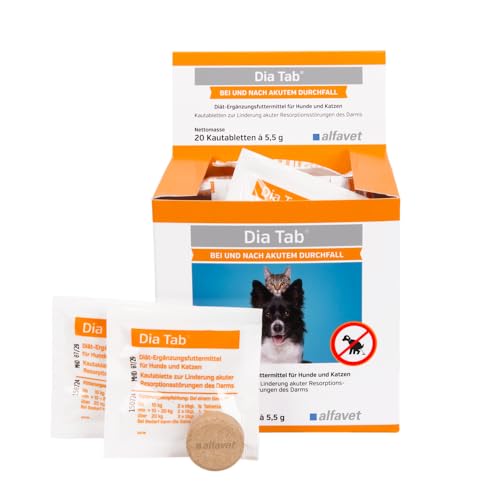 alfavet Dia Tab, 20 x 5,5g, Diät-Ergänzungsfuttermittel für Hunde und Katzen, Kautablette gegen Durchfall