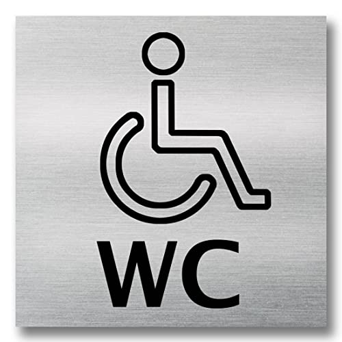 Türschild Schild WC Damen Herren 12cm x 12 cm groß Toilette Klo (Aluminium gebürstet Rollstuhl)