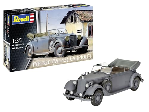 Revell Modellbausatz I Typ 320 (W142) Cabriolet I Detailliertes Modell eines Deutschen Luxusfahrzeugs aus den 1930er Jahren I Zivile und militärische Versionen I Präzise Nachbildung