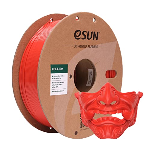eSUN PLA Filament 1.75mm, Modifiziertes 3D Drucker Filament PLA, Maßgenauigkeit +/- 0.03mm, 1KG Spule (2.2 LBS) 3D Druck Filament für 3D Drucker (C-Rot, PLA Lite - 1KG)