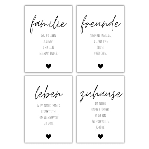 Freyheit | Premium Poster Set | stilvolles Bilder-Set für Wohnzimmer oder Schlafzimmer in schwarz-weiß | DIN A4 oder A3 (21 * 30cm oder 30x42cm) | OHNE Bilderrahmen (Familie, A4 (21cm*29,7cm))