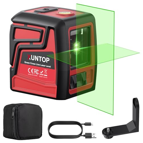 XUNTOP Kreuzlinienlaser Grün 30m Selbstnivellierend Laser Wasserwaage ± 3mm/5m Wiederaufladbarer IP54 Wasserdicht mit magnetischer Halterung Kreuzlaser für Baustellen, Bildaufhängen, DIY