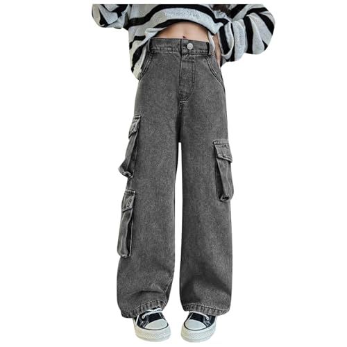 Generisch Jeans Mädchen Schlaghose Jeans mit Schlitz High Waist Stretch Skinny Jeanshose Denim Glockenhose mit Gummibund 90-160cm Freizeithose für Kind Teenager