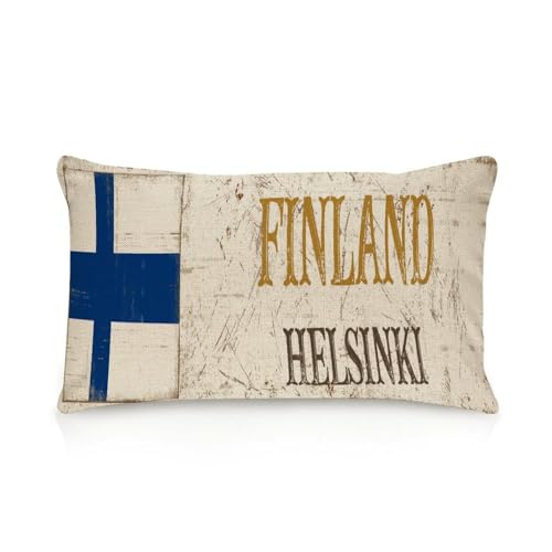 Yelolyio Finnland Helsinki-Überwurf-Kissenbezug, Finnland-Kissen, Überwurf-Kissenbezug für Couch, Sofa, Heimdekoration, Baumwoll-Leinen-Kissenbezüge für Wohnzimmer, 40,6 x 61 cm