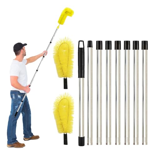 Yallmie 310cm Dachrinnenreinigungsbürsten, Dachrinnenreinigungswerkzeuge Dachrinnenreiniger mit Teleskopstange, Dachrinnen Reinigung Teleskop zur Reinigung Von Blättern, Schmutz und Bösen (Gelb)
