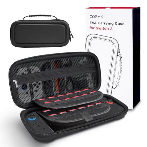CoBak Tragetasche für Nintendo Switch 2 (2025) mit großem Fassungsvermögen, Premium-Reisetasche aus Eva mit 24 Kassettenfach, Bildschirmschutzfach, Zubehörfach, Schwarz