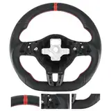Acclcors Vollleder - Lenkrad Anti-Rutsch perforiertem Leder Grip Atmungsaktiv D-förmigen flachen Boden Lenkrad mit roten genäht, passend für VW Volkswagen Golf MK6 GTI 2008-2014
