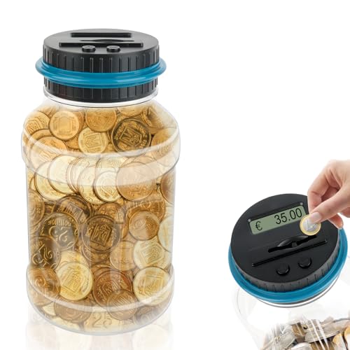 VFANDV Digitale Spardose mit Zähler 1.8L, Münzzähler Groß mit LCD Display Euro Geld Sparen Elektronisch Sparschwein Digital Piggy Bank Coin Bank Sparschwein für Erwachsene und Kindergeschenk