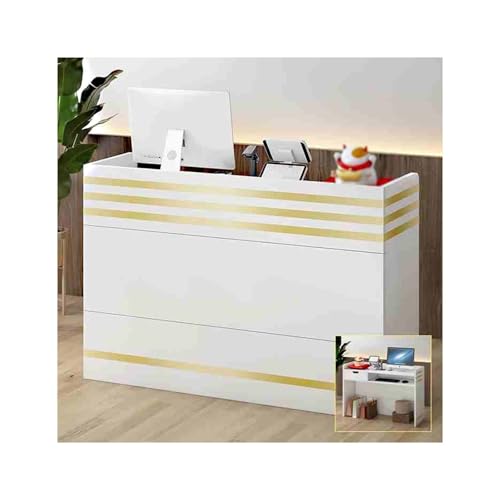 YFAURNDE Rezeptionstheken,Theke for Klinik, Laden-Theke, eeignet for Hotels, Rezeptionstisch mit abschließbarer Schublade,Schönheitssalons, Bekleidungsgeschäfte, Einrichtungsgeschäfte(White Silver ba
