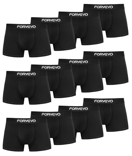 FORVEVO Unterhosen Männer Boxershorts Herren Baumwolle 12er Pack Unterwäsche Retroshorts - Atmungsaktive, Gummibund (12x Schwarz, XL)
