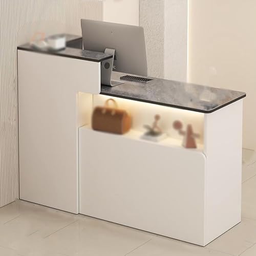 MESCXTY Rezeption mit abschließbaren Schubladen, Büro-Computer-Rezeption aus Holz mit Schrank, Rezeptionstheke zum Bezahlen, für Salon-Lobby, Büro, Zuhause(120cm(47inch), White1)