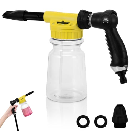 Youool Schaumpistole Autowäsche 1000 ml, 2 in 1 Einstellbar Schaumlanze, Auto Cleaning Foam Gun Schaumkanone Gartenschlauch Anschließen zur Reinigung von Auto-und Motorradgärten Verwendet (Gelb)
