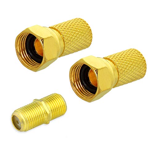 Elektronik-Technik F-Stecker 6,5-7 mm + F-Doppelbuchse Vergoldet Kupplung Sat TV Antennen Koaxialkabel Verbinder (2x F-Stecker + 1x Doppelbuchse)