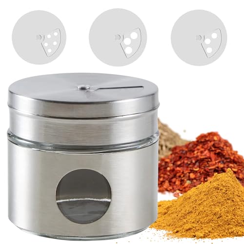 PARENCE.- Gewürzspender aus Edelstahl - Multifunktionsglas mit verschiedenen Löchern für Salz, Pfeffer, Curry, Schnittlauch - 6 x 5 x 5 cm