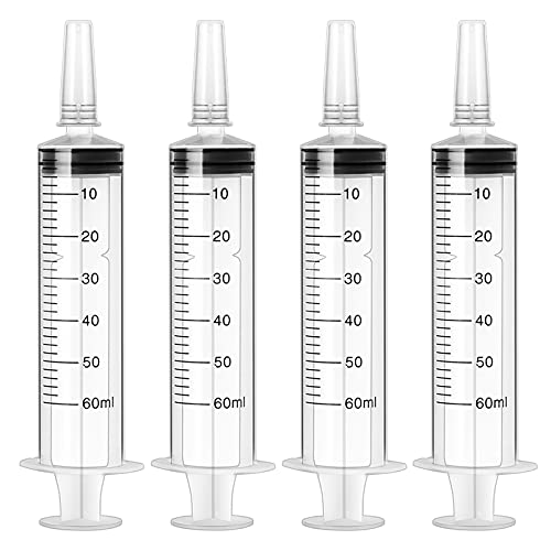 Spritze 50ml(60ml), 4 Stück Spritzen 50ml Ohne Nadel Plastikspritze mit Kappen Futterspritze Dosierspritze Wiederverwendbare für Labor Tierfütterung Industrielle Nutzung