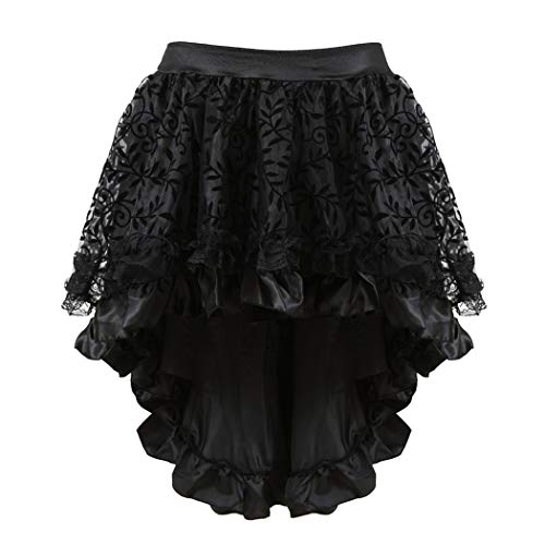 Grebrafan Steampunk Rock Damen Übergrößen Spitze Asymmetrische Tüll Tutu (EUR(32-34) S, Schwarz)